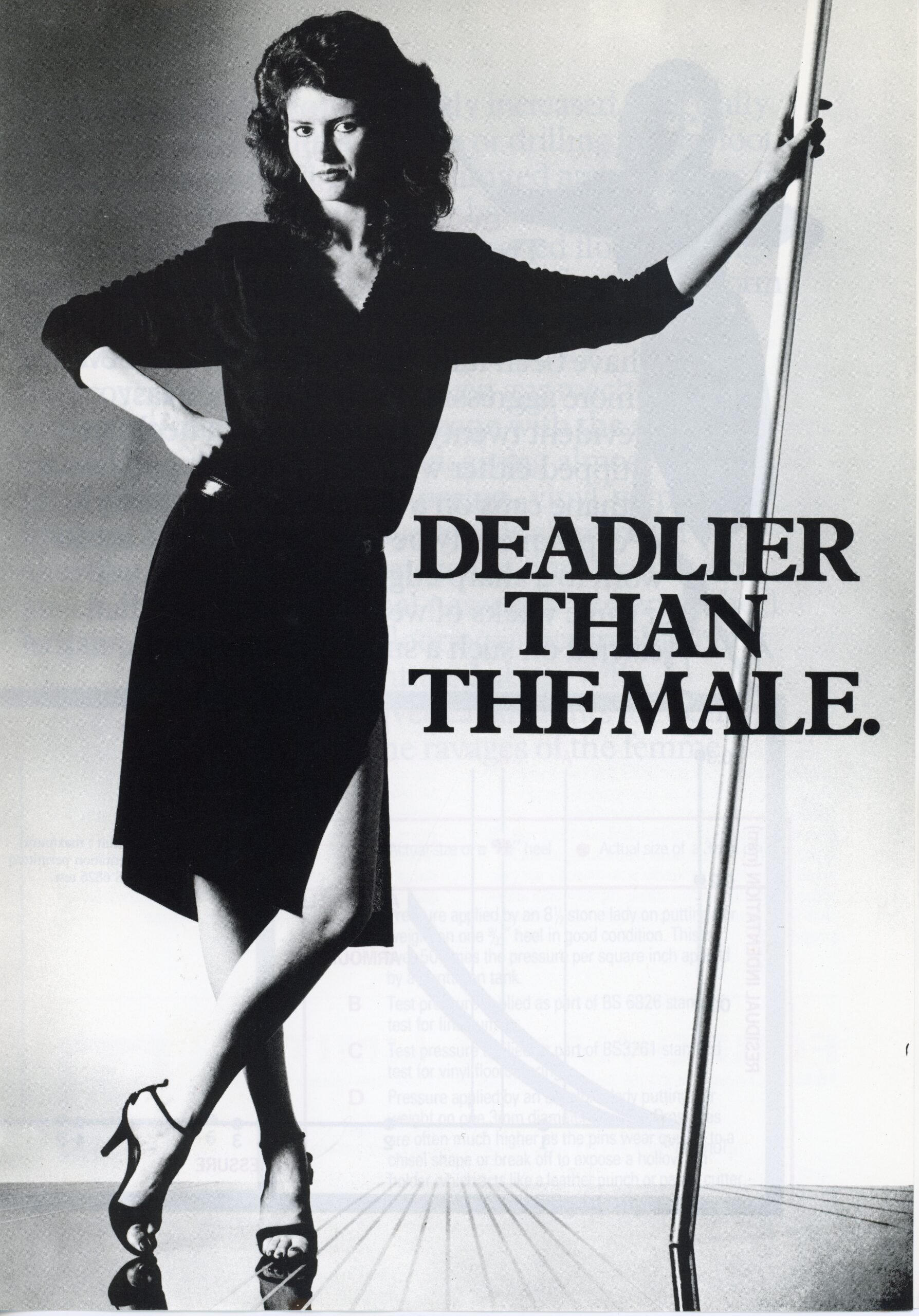 Linoleum flooring advert showing a woman wearing high heels